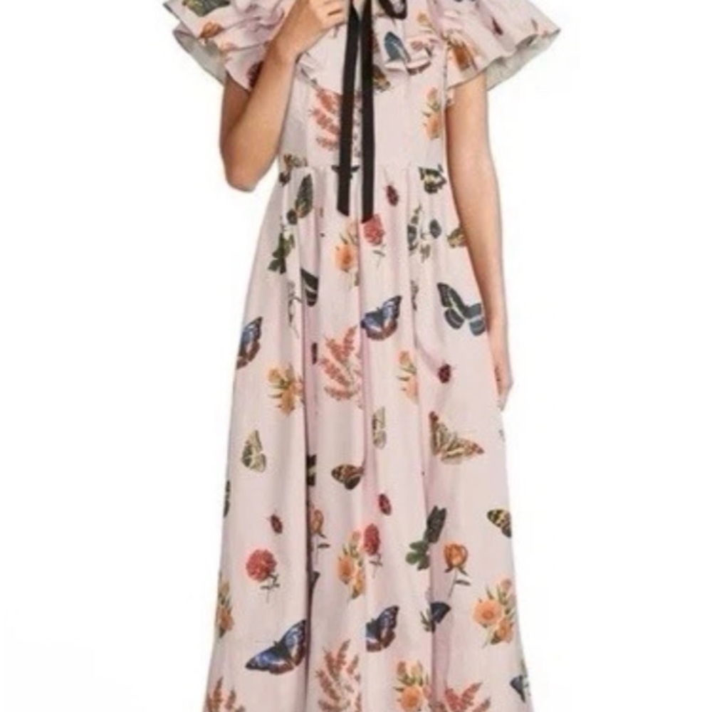 Antonio Melani Ruffled Floral Butterfly Print  Dress Size 0
